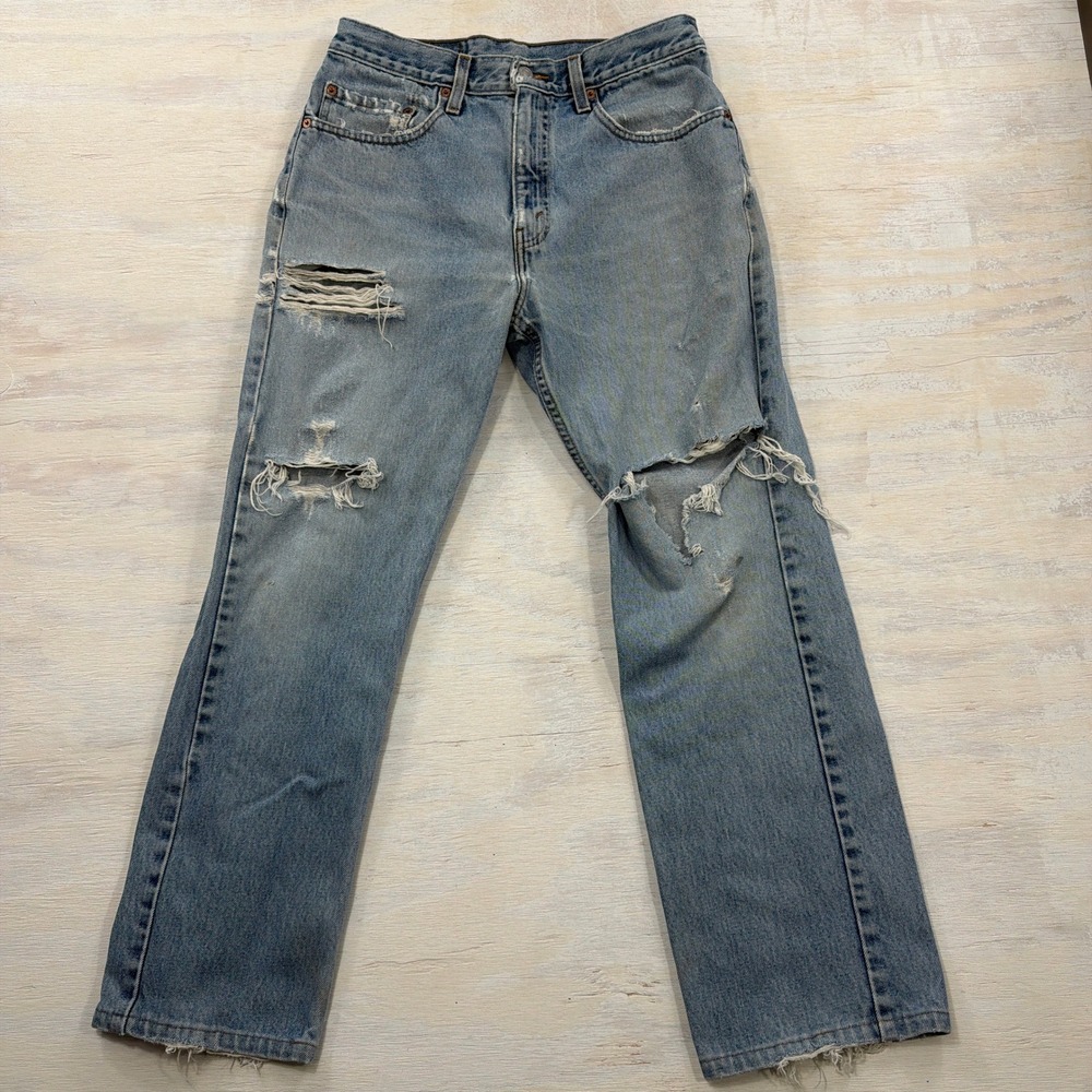 Levi's Jeans 505 W32 L30 Distressed Vintage Straight Leg Light Wash Mens
